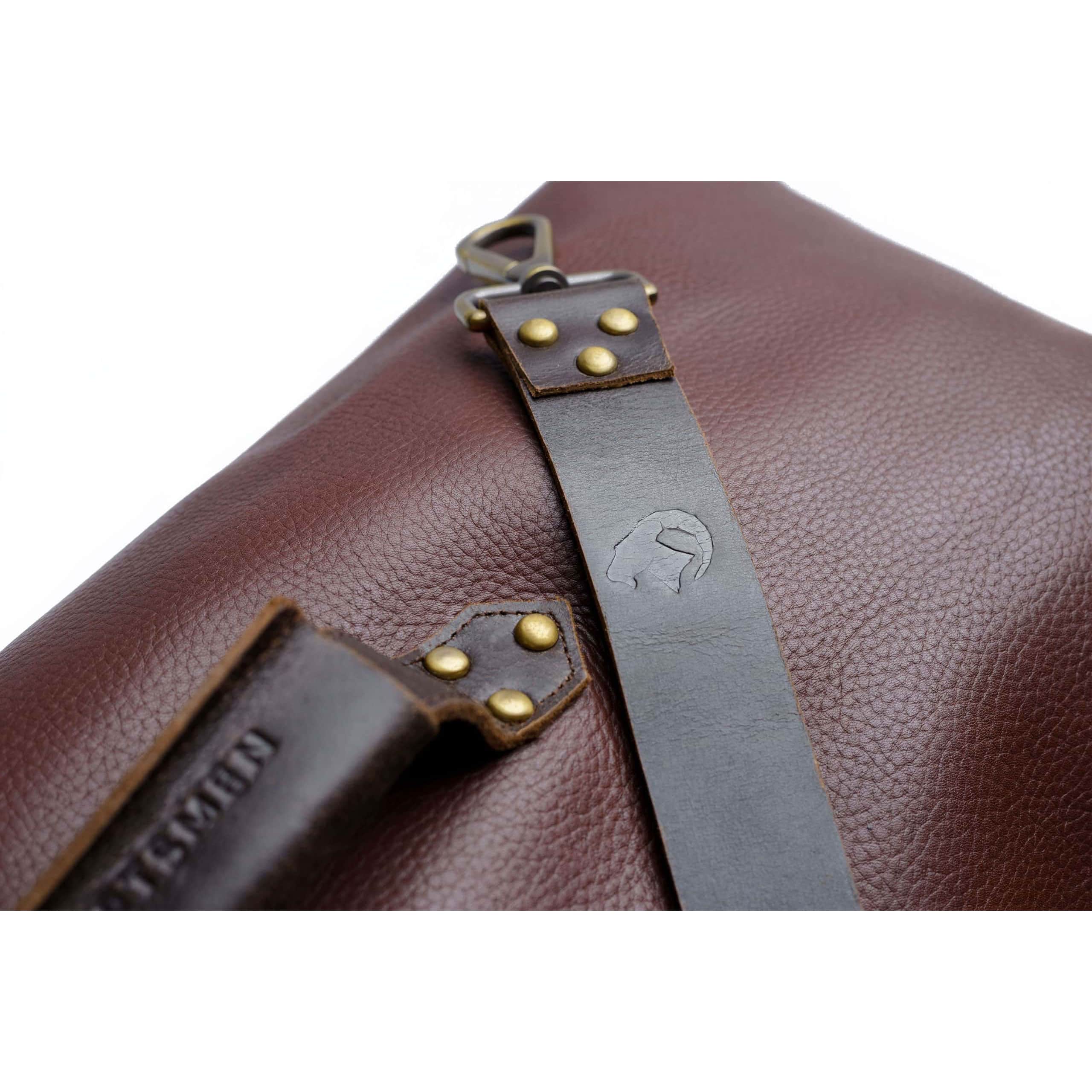 brown leather duffle bag